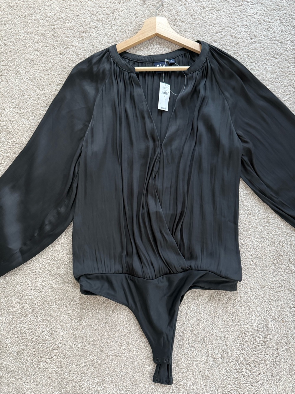 NET GAP Black Long-Sleeve Surplice Bodysuit M - Picture 3 of 12